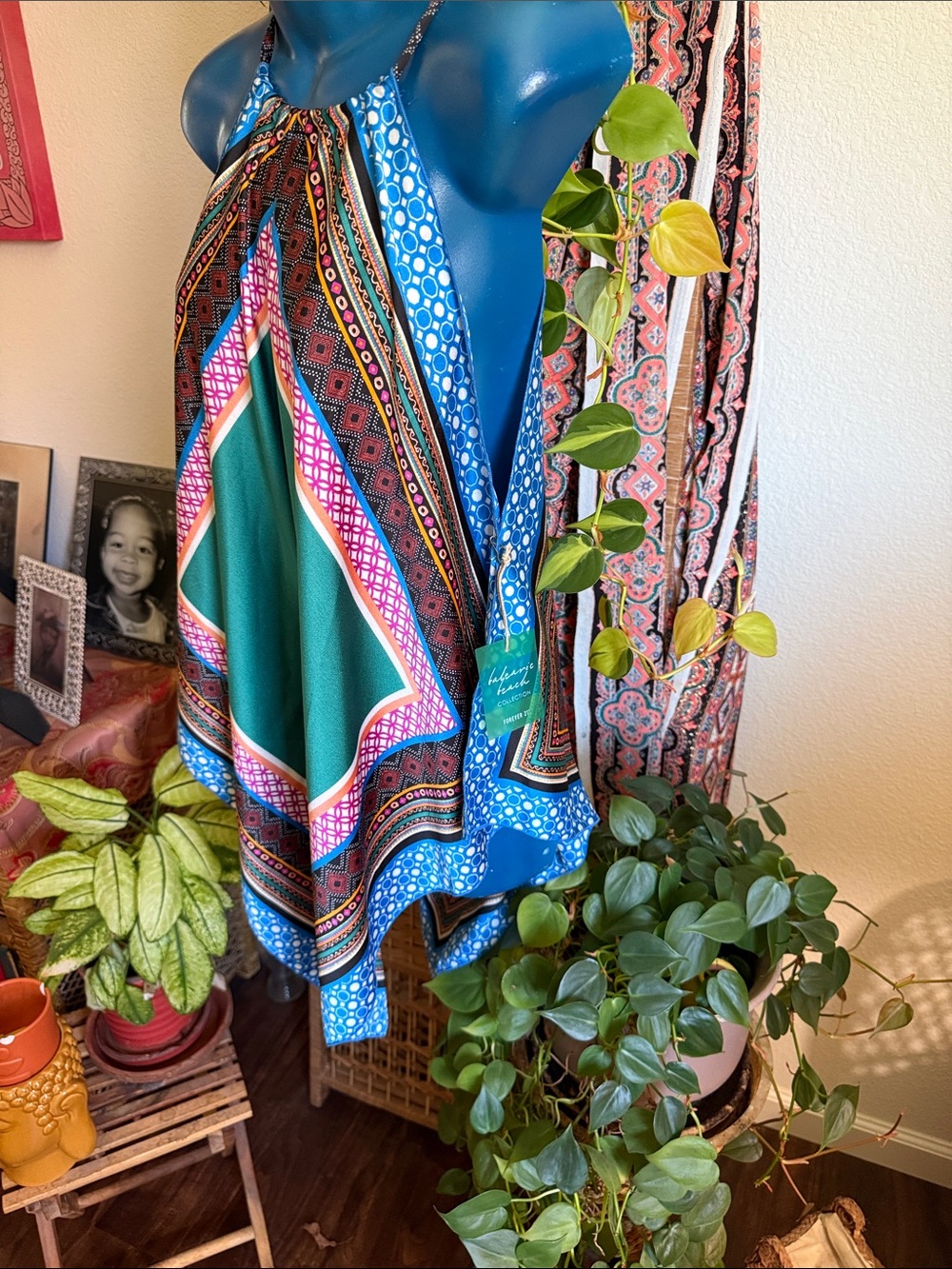 Forever 21 Teal, Blue and Pink Halter Scarf Top